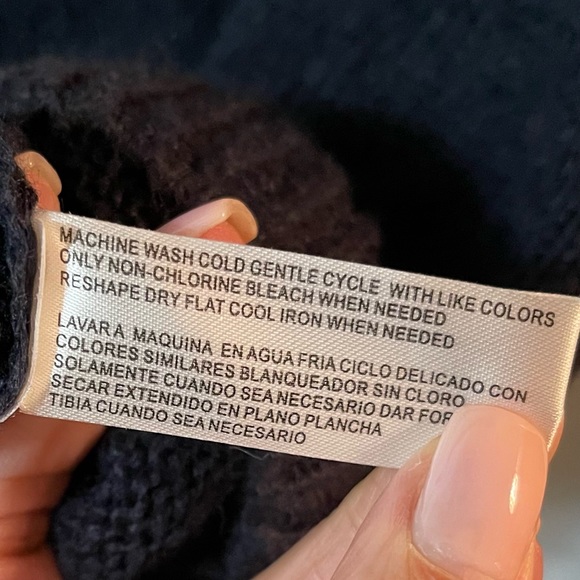 Nordstrom By Design Cupid Pompom Mock Neck Sweater Navy Blue Medium EUC - Picture 8 of 9